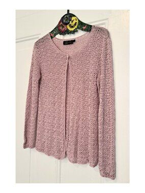 Pink One On One Crochet Lace Long Sleeved Cardigan M